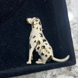 Elegant White and Gold Dog Brooch